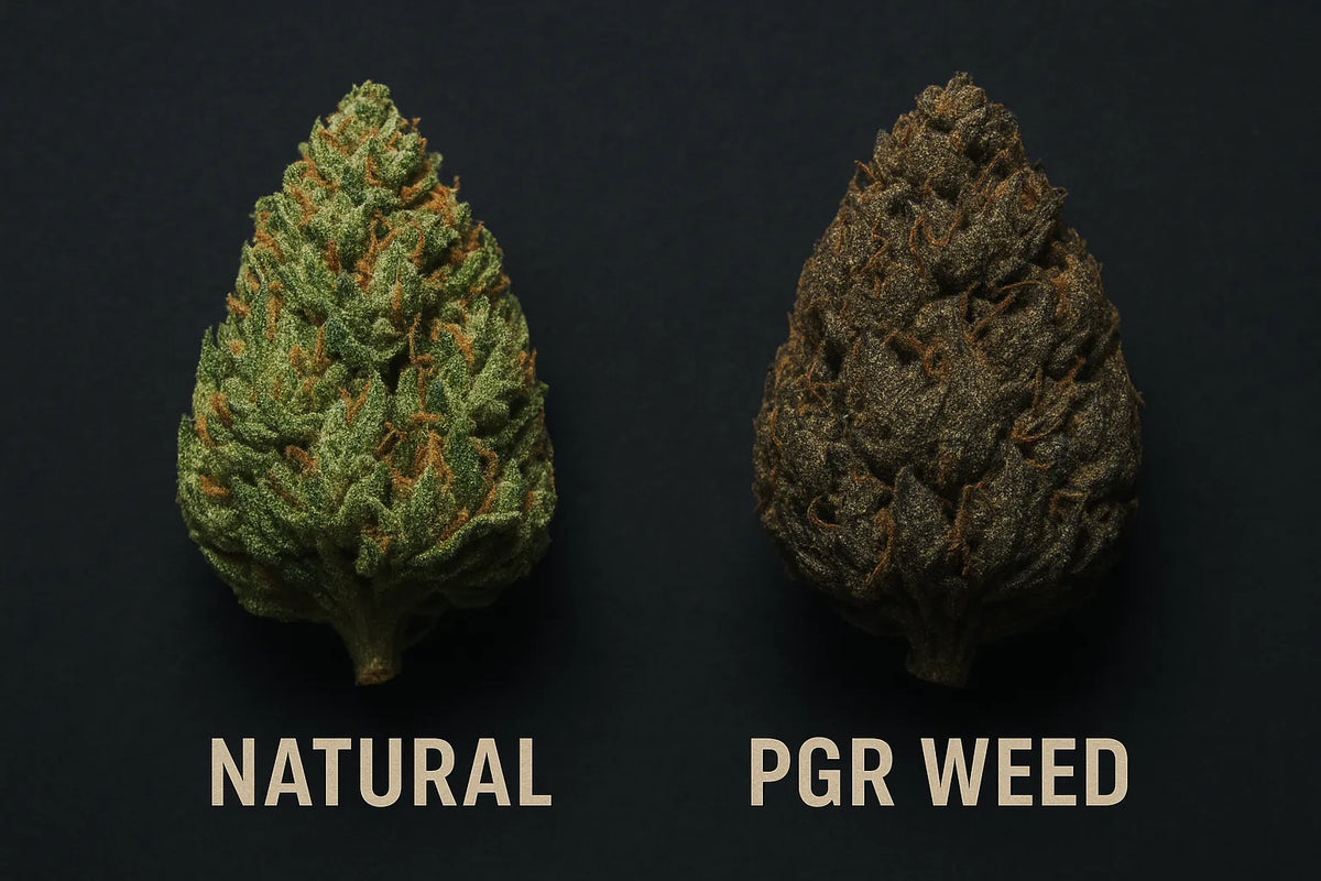Összehasonlítás a természetes cannabis virágzat és a PGR virágzat egymás mellett