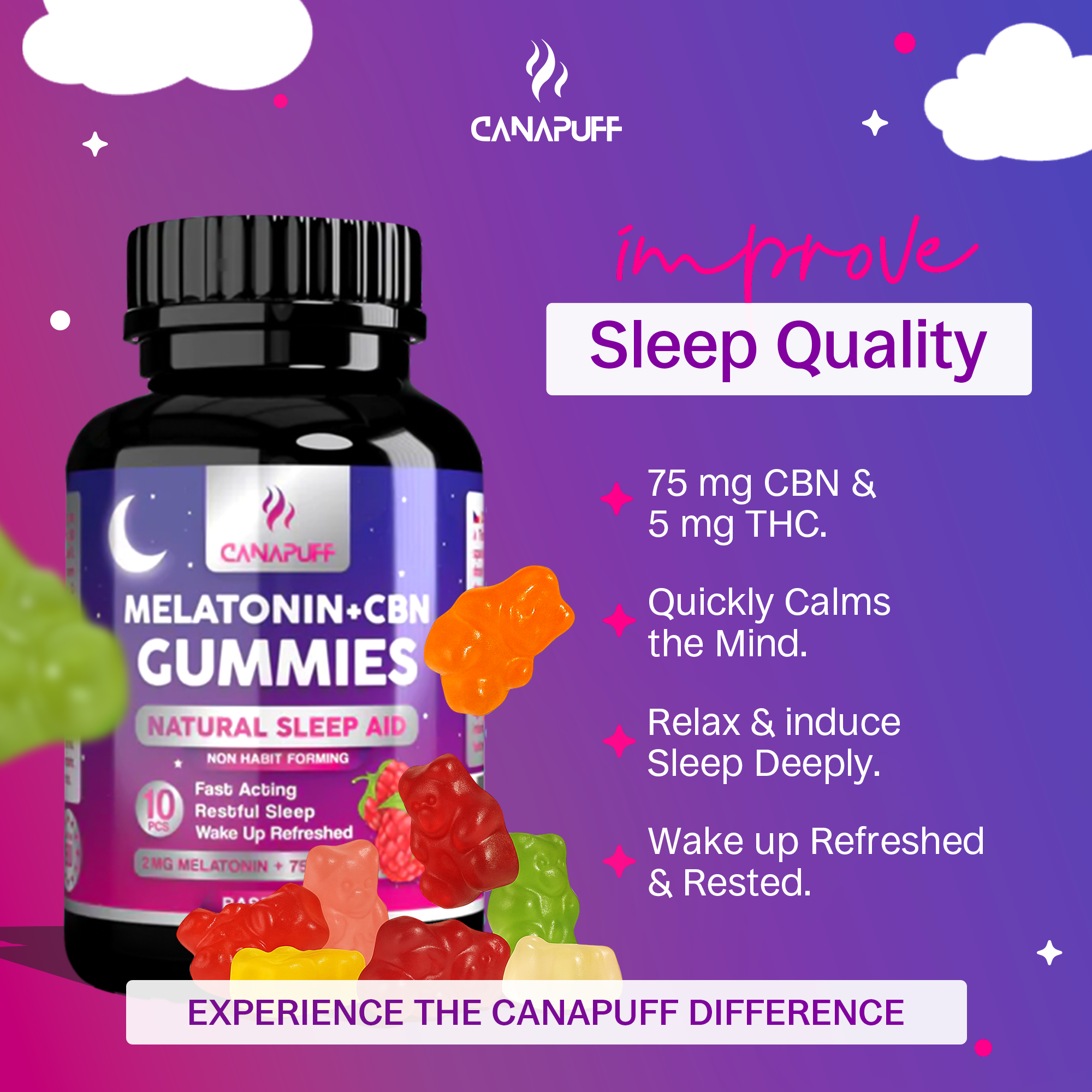 Melatonin+CBN Gumicukorkák - Málna-Canapuff