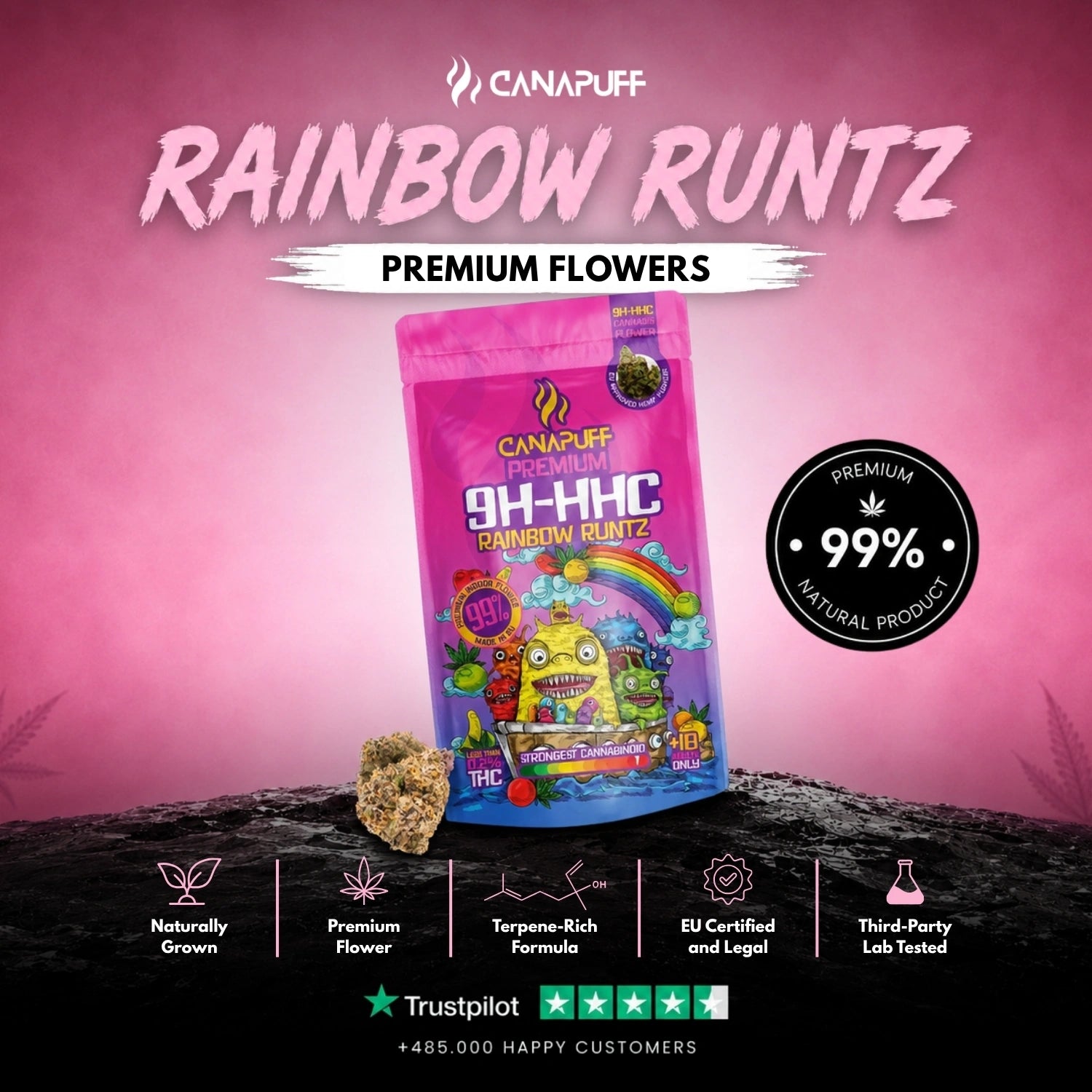 9H-HHC Virágzat Rainbow Runtz 99%