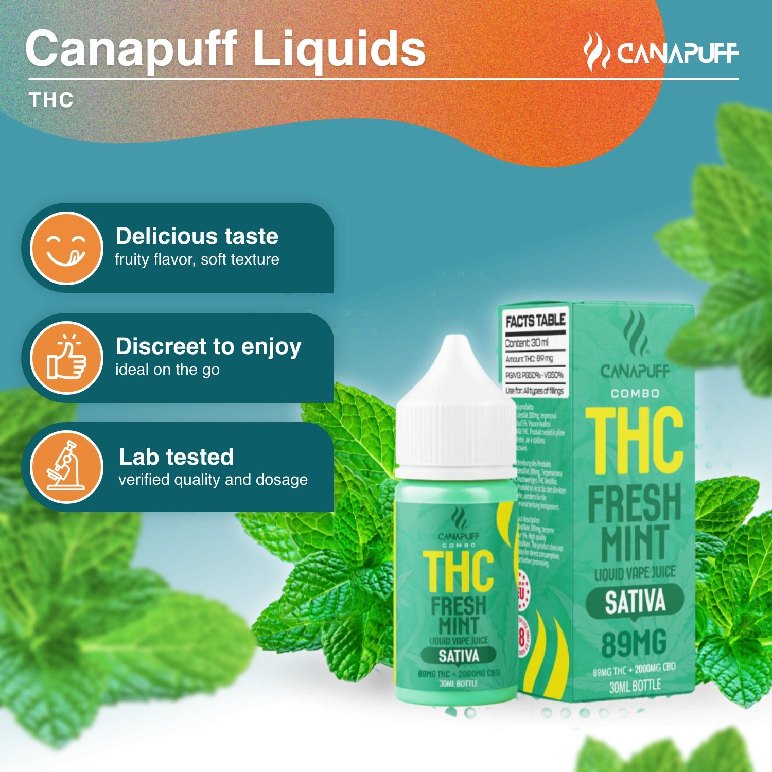 THC Liquid 89mg THC/2000mg CBD - Friss menta - 30ml - Canapuff