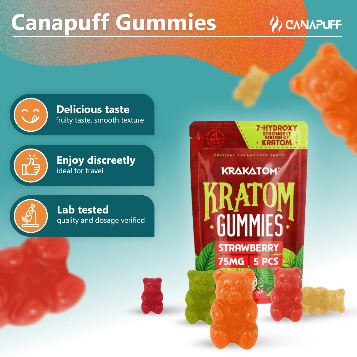 7-hidroxi Kratom Gumicukorkák Strawberry