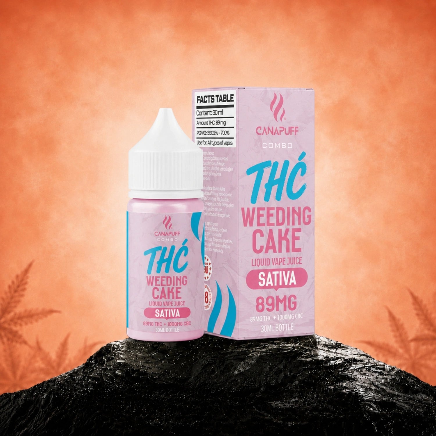 Canapuff Combo Wedding Cake vape liquid, 89mg THC + 1000mg CBC, 30ml bottle