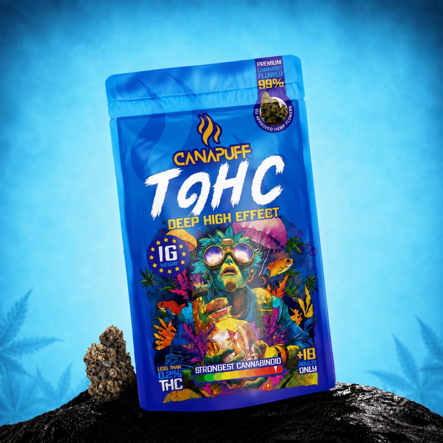Canapuff TⳊHC Flowers Deep High Effect 16g pouch, 99% cannabinoid strength