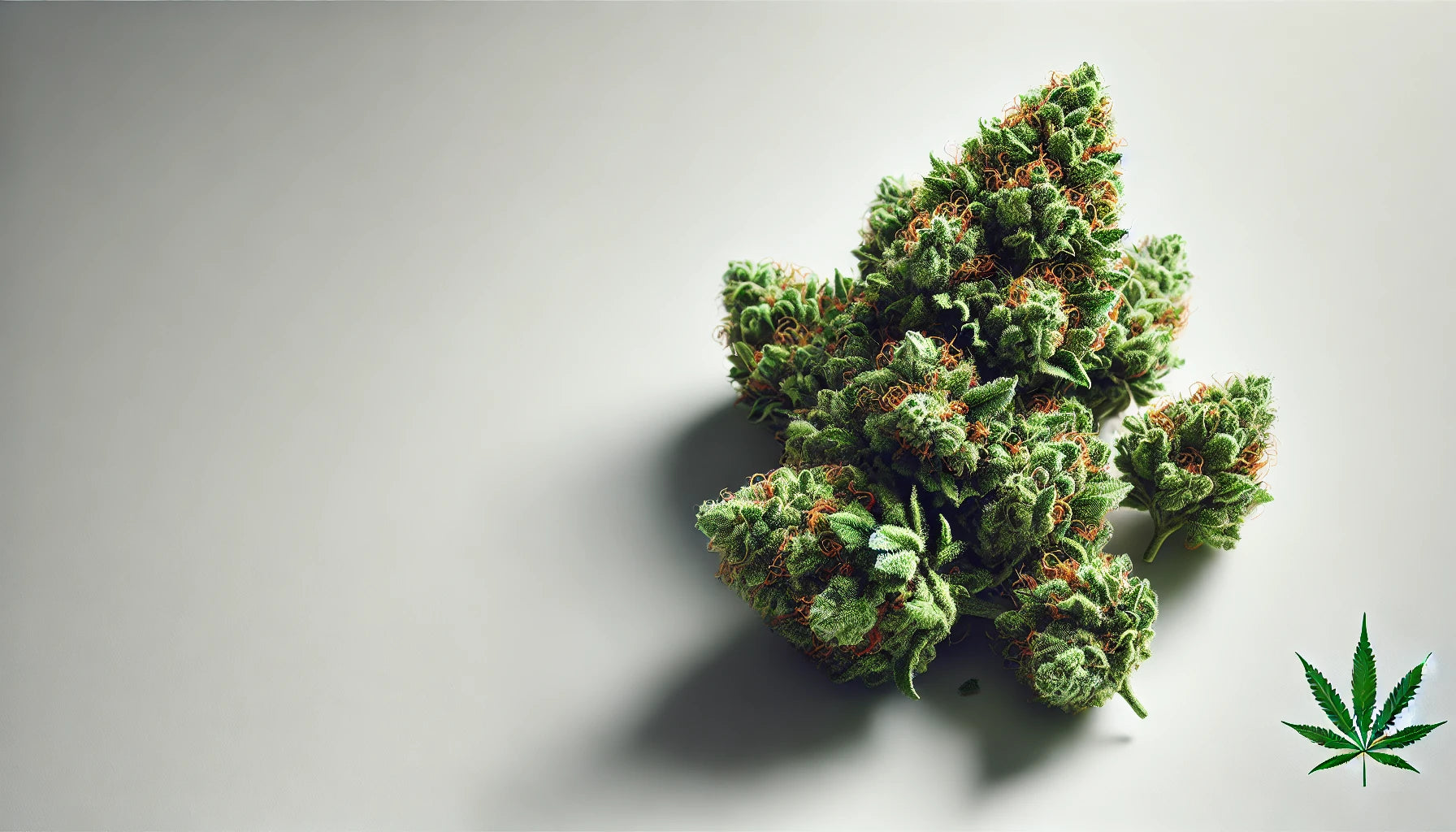 Cannabis Virágzatok fehér felületen levél ikon mellett.