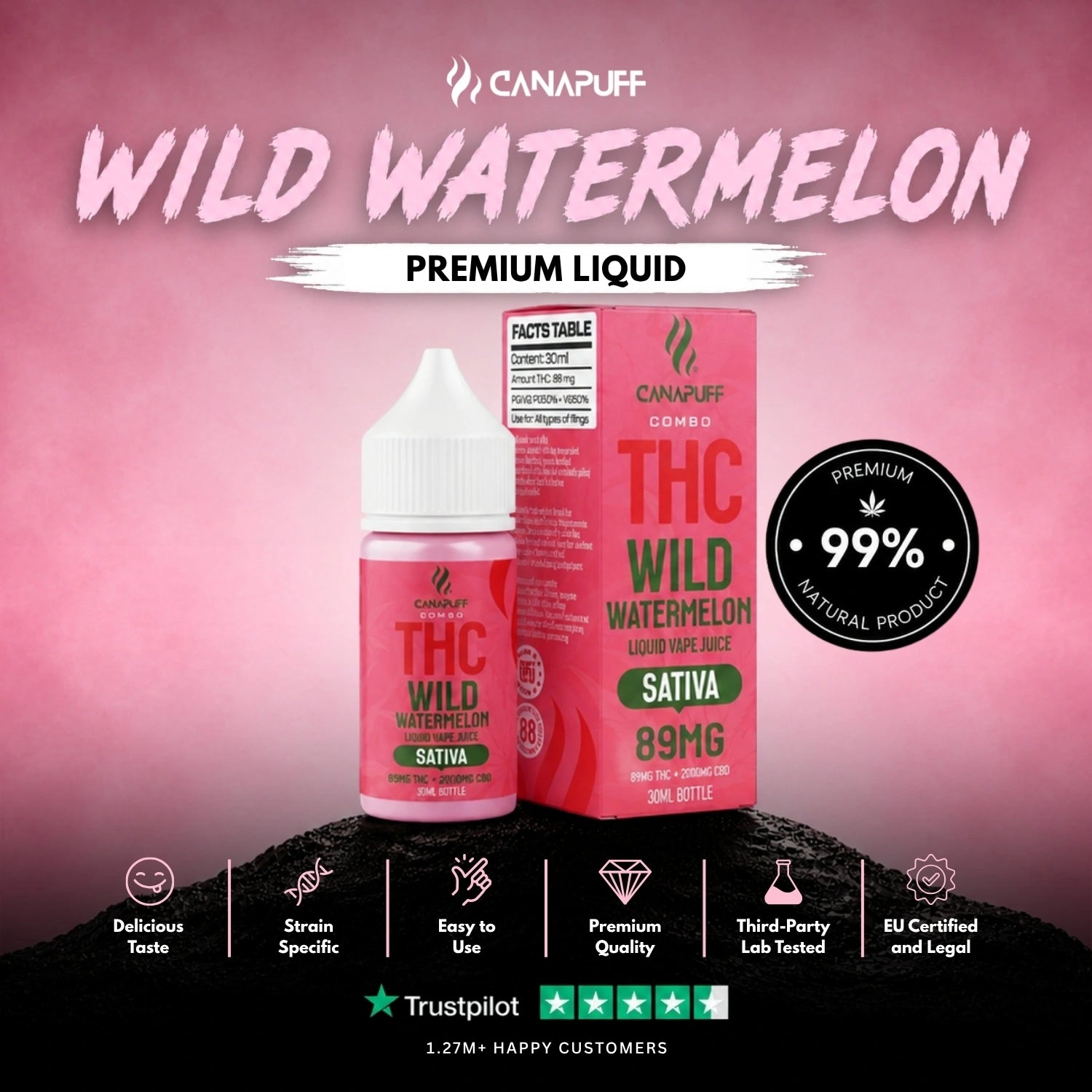 THC Liquid 89mg 2000mg CBD Wild Watermelon 30ml