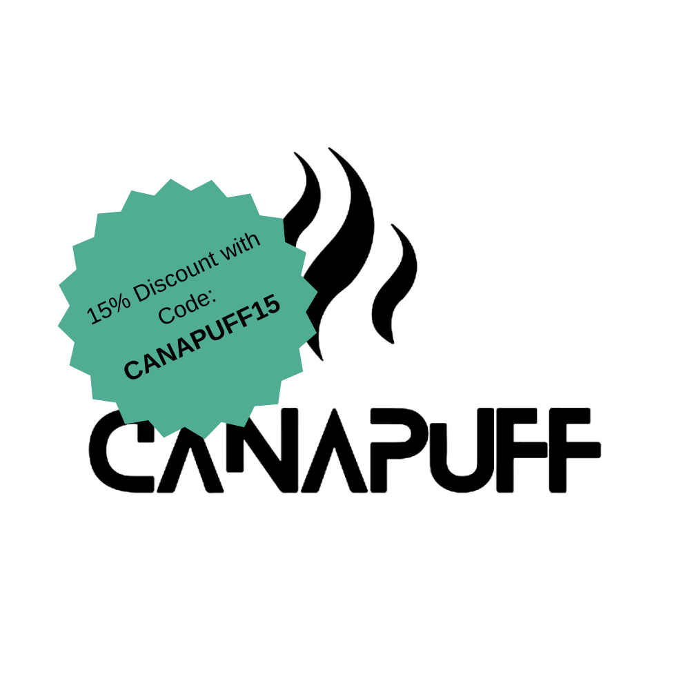 CANAPUFF logó 15% kedvezményes promóciós jelvénnyel