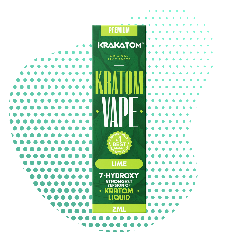 Kék Kratom vape csomagolás lime ízű szöveggel.