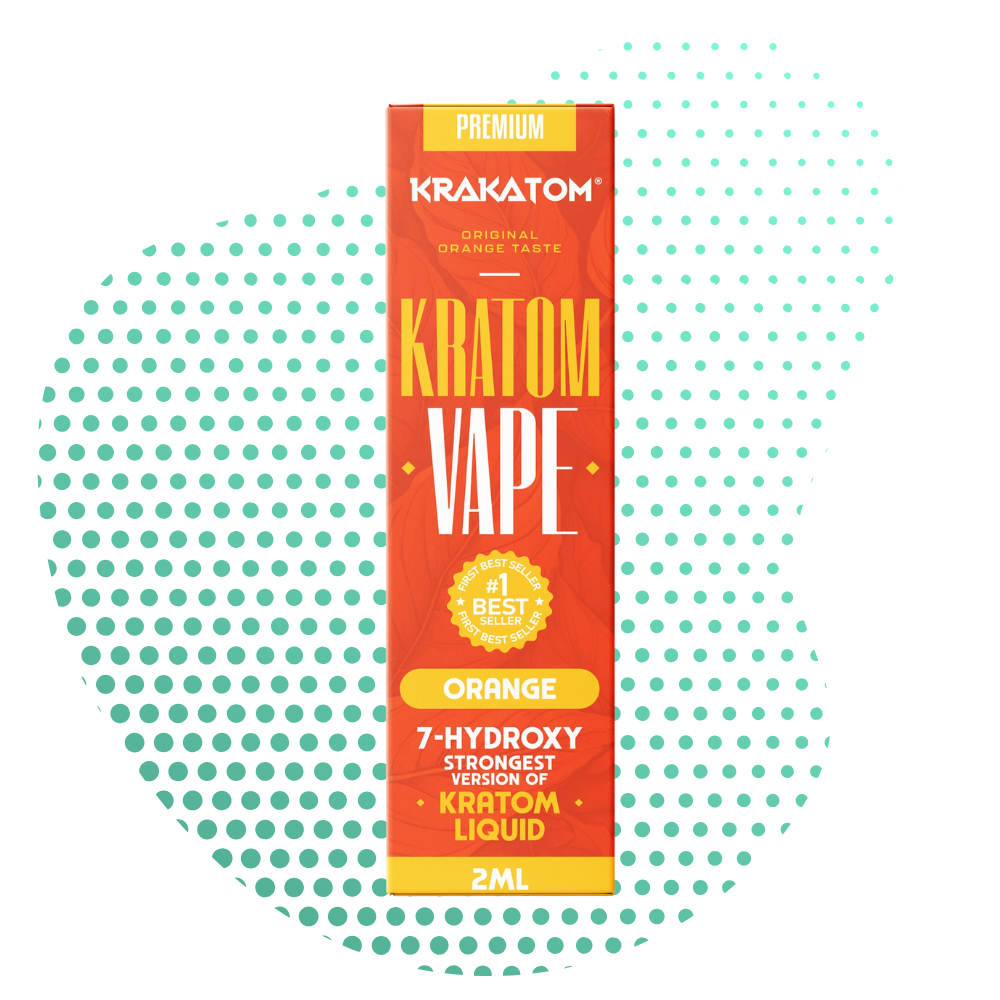 Kék Kratom vape csomagolás narancs ízű felirattal.