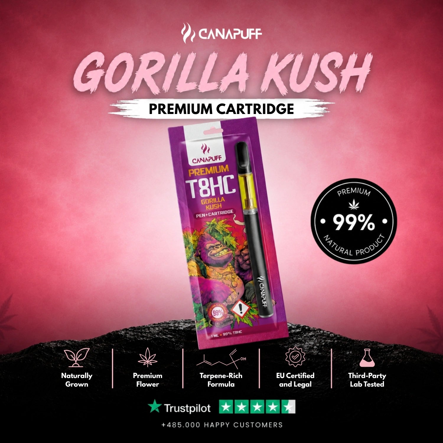 T8HC Pen+Patrón Gorilla Kush 99%