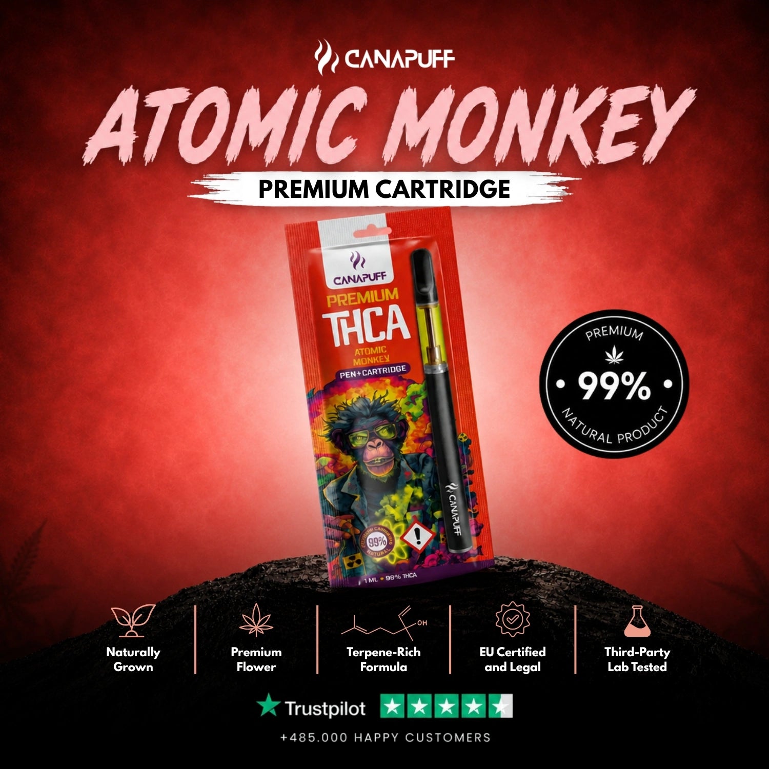 THCA Pen+Patrón Atomic Monkey 99%