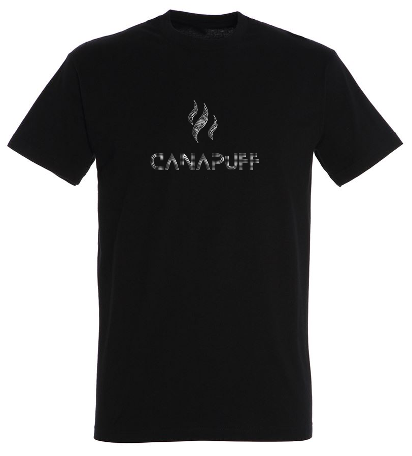 Canapuff fekete T-shirt nagy szürke "canapuff" felirattal